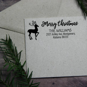 Merry Christmas with (custom) Family Address, Rubber Stamp