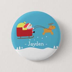 Merry Christmas with Cute Santa and Reindeer 6 Cm Round Badge