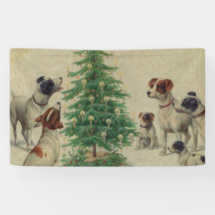 Merry Christmas With Dogs Vintage Banner