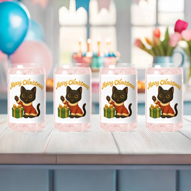 Merry Christmas with Emi the Black Cat Can Glass (Insitu (Baby Shower))