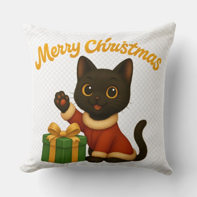 Merry Christmas with Emi the Black Cat Cushion (Front)