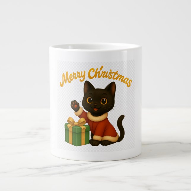 Merry Christmas with Emi the Black Cat Large Coffee Mug (Front)