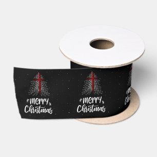Merry Christmas with England flag Satin Ribbon