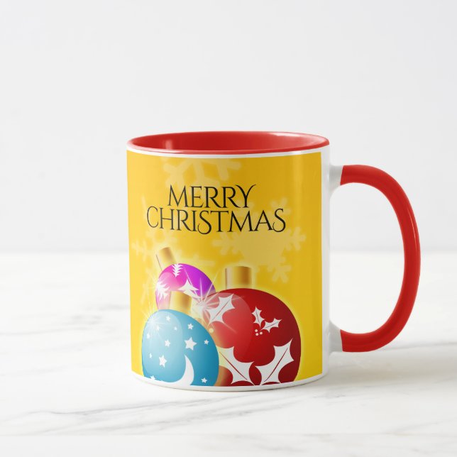 Merry Christmas with Festive Holiday Ornaments Mug (Right)