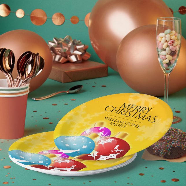 Merry Christmas with Festive Holiday Ornaments Paper Plate (Multi)
