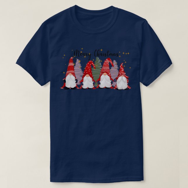 Merry Christmas with Four Cute Gnomes T-Shirt (Design Front)