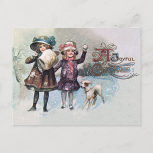 Merry Christmas with Girls with Jack Russell Holiday Postcard
