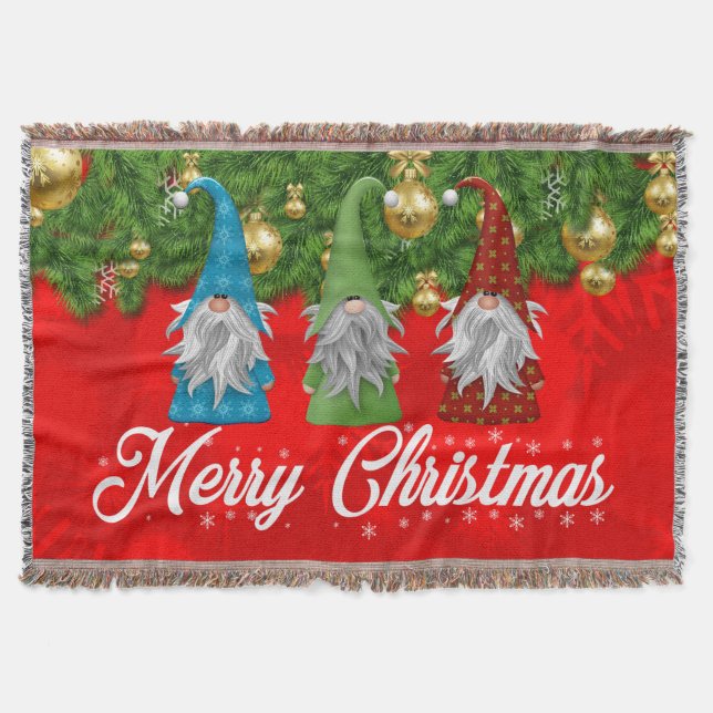 Merry Christmas with Gnomes  Throw Blanket (Front)