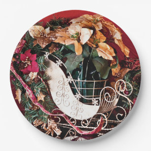 Merry Christmas with Gold Sleigh Paper Plate