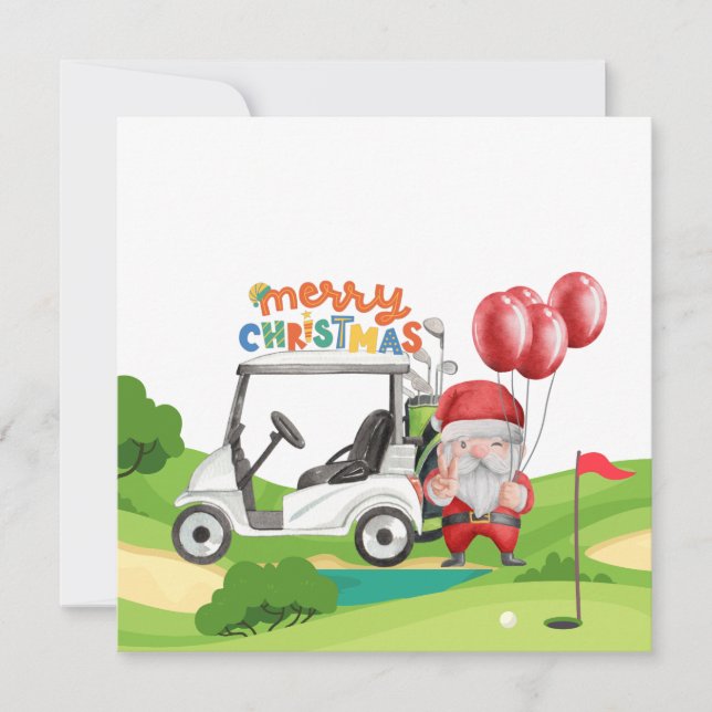 Merry Christmas with golf bag cart for golfer   Holiday Card (Front)