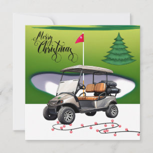 Merry Christmas with golf  cart for golfer    H Holiday Card