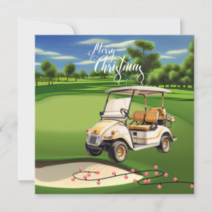 Merry Christmas with golf cart for golfer H Holiday Card
