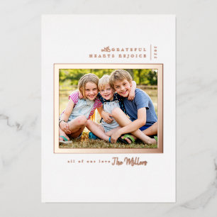 MERRY CHRISTMAS With Grateful Hearts Rejoice Foil Holiday Card