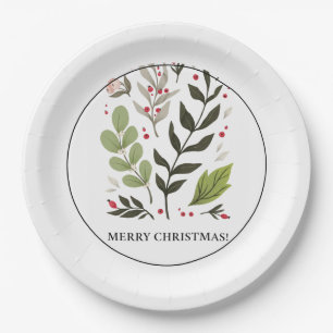 Merry Christmas with Greenery Paper Plate