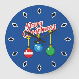 Merry Christmas with Hanging Balls Large Clock