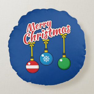 Merry Christmas with Hanging Balls Round Cushion
