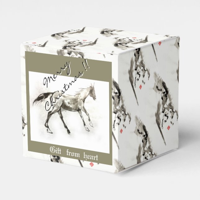 Merry christmas with  horse (rewite by yiurself) favour box (Front Side)