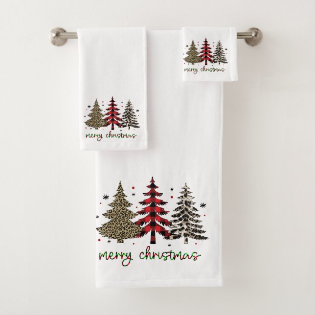 Merry Christmas with leopard and plaid printed  Bath Towel Set (Insitu)