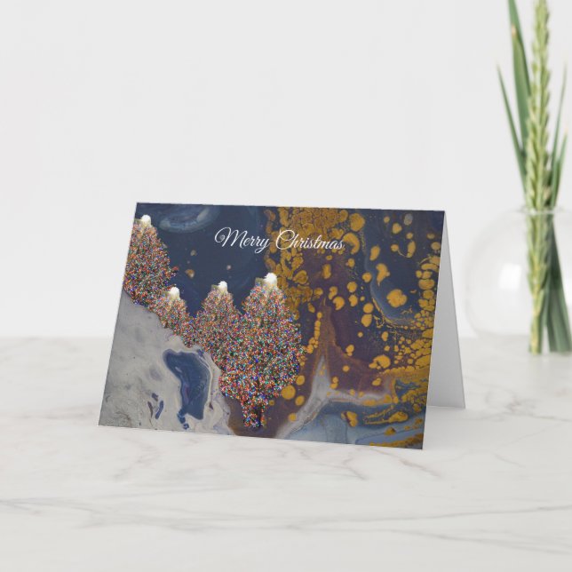 Merry Christmas with Lit Trees Thank You Card (Front)