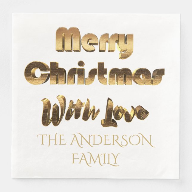 Merry Christmas With Love Elegant Chic Gold Napkin (Front)
