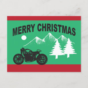 Merry Christmas with Motorcycle and Mountains Postcard