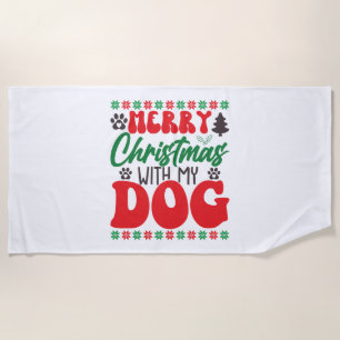 Merry Christmas with my Dog-01 Beach Towel