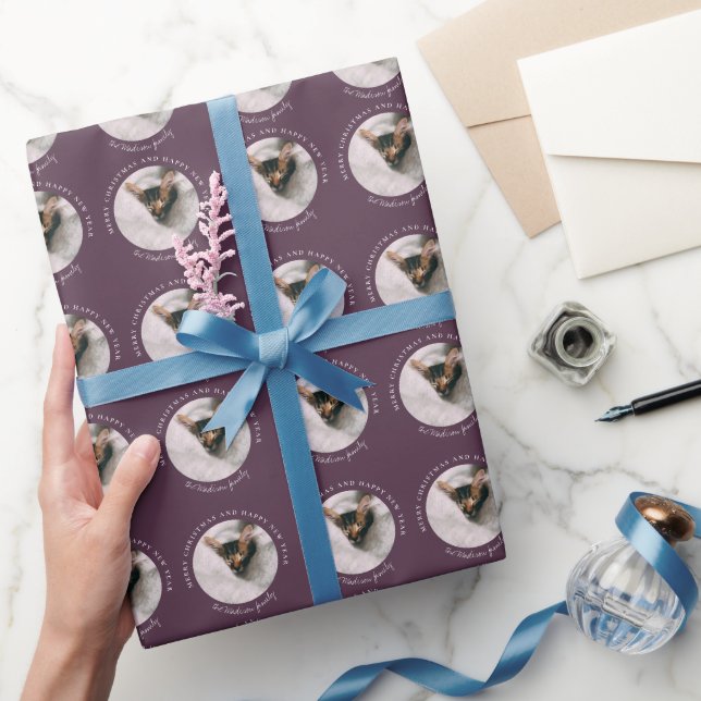 Merry Christmas with One Circle Photo Byzantium Wrapping Paper (Gifting)
