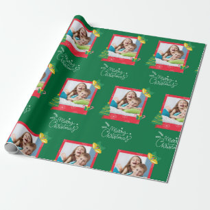 Merry Christmas With One Frame Photo Green Wrapping Paper