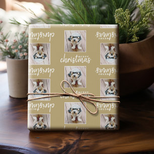 Merry Christmas with One Square Photo - gold Wrapping Paper