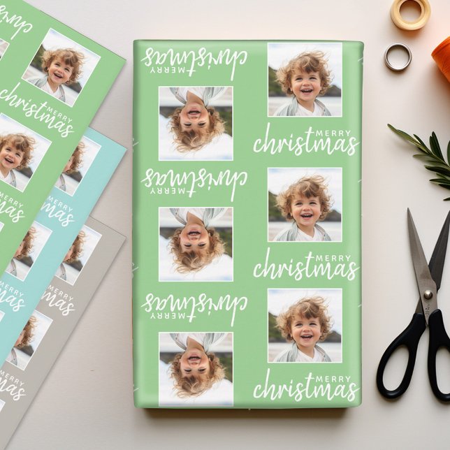 Merry Christmas with One Square Photo mix Wrapping Paper Sheet (Personalized Photo Wrapping Paper Sheets)