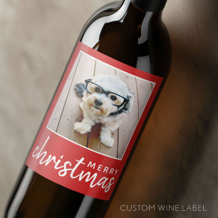 Merry Christmas with One Square Photo - red Wine Label
