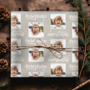 Merry Christmas with One Square Photo taupe Wrapping Paper Sheet