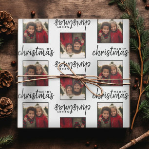 Merry Christmas with One Square Photo - white Wrapping Paper