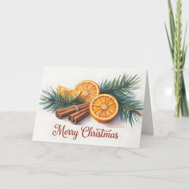 Merry Christmas with oranges and cinnamon Card (Front)