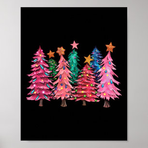 Merry Christmas With Pink Trees Xmas Costume Girls Poster