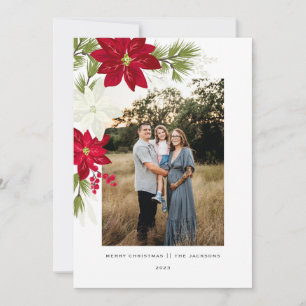 Merry Christmas with Poinsettias Holiday Card
