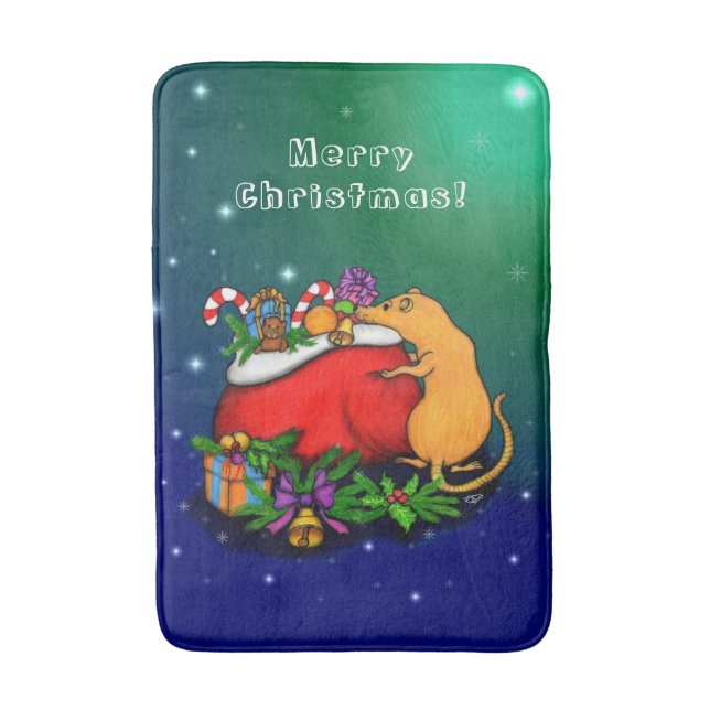 Merry Christmas with Rat Prince Bath Mat (Front Vertical)