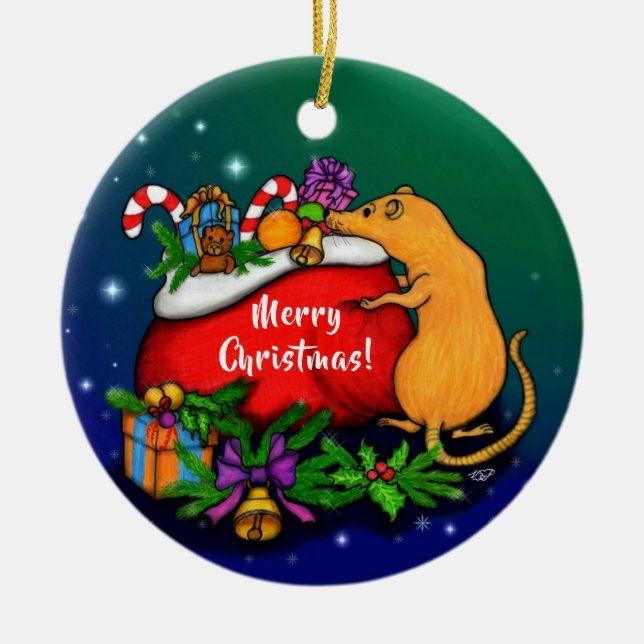 Merry Christmas with Rat Prince Ceramic Tree Decoration (Front)