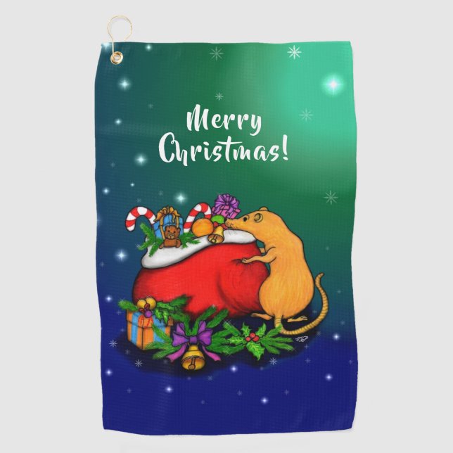 Merry Christmas with Rat Prince Golf Towel (Front)