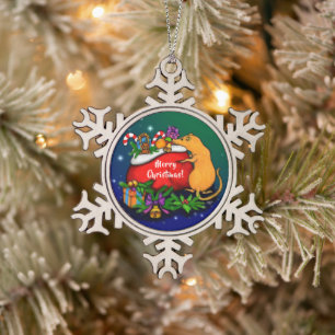 Merry Christmas with Rat Prince Snowflake Pewter Christmas Ornament
