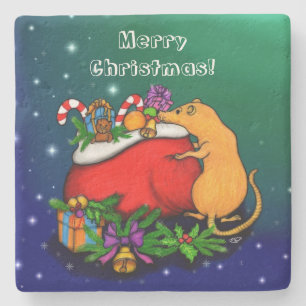 Merry Christmas with Rat Prince Stone Coaster
