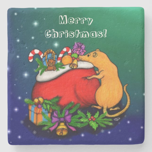 Merry Christmas with Rat Prince Stone Coaster (Front)