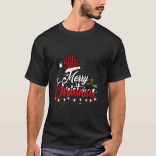 Merry Christmas With Red Plaid Santa Hat Buffalo M T-Shirt