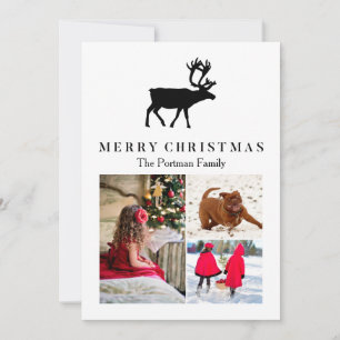 Merry Christmas with Reindeer Add Photos and Name Holiday Card