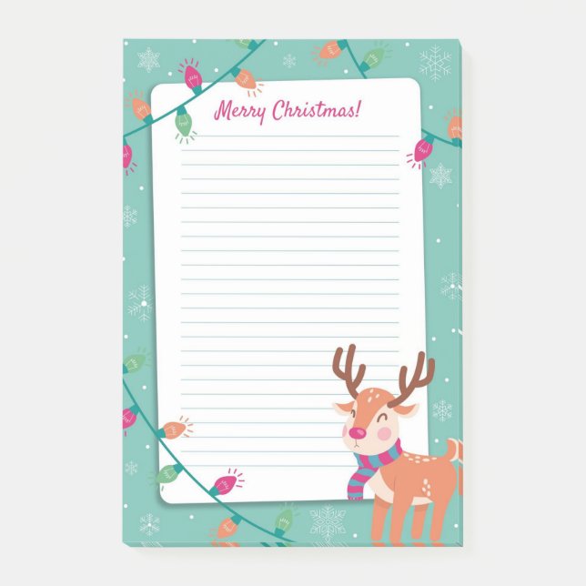 Merry Christmas with Rudolph and Christmas Lights Post-it Notes (Front)