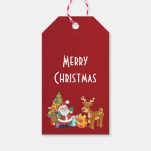 Merry Christmas with Santa and Reindeer Gift Tags