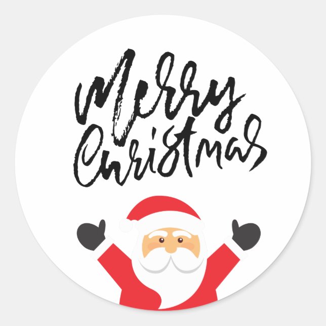 Merry Christmas with Santa Claus on white  Classic Round Sticker (Front)