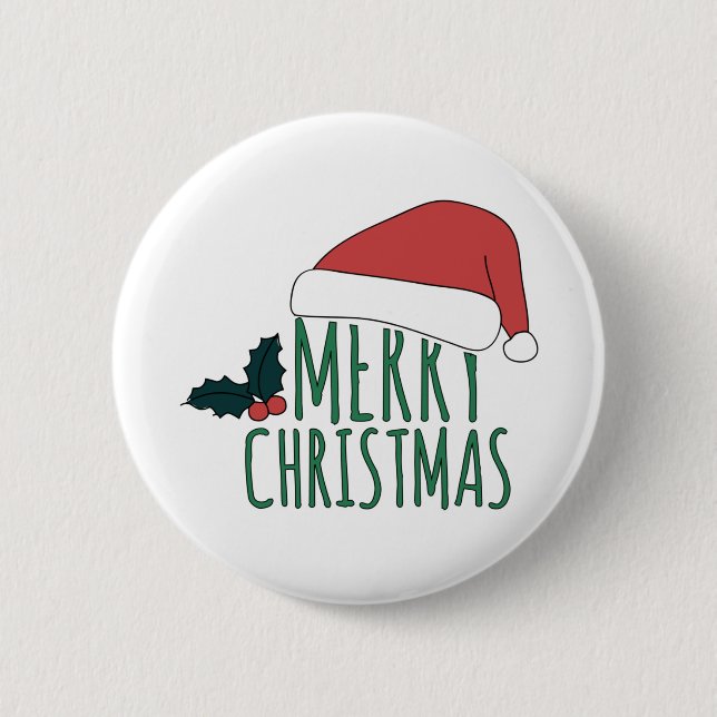 merry christmas with santa hat 6 cm round badge (Front)