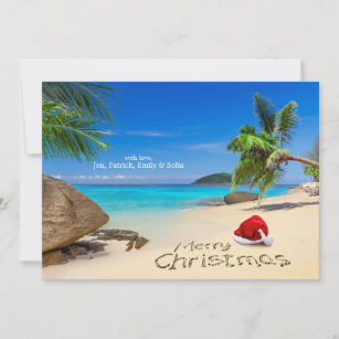 Merry Christmas With Santa Hat In The Tropics Holiday Card