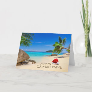 Merry Christmas With Santa Hat In The Tropics Holiday Card